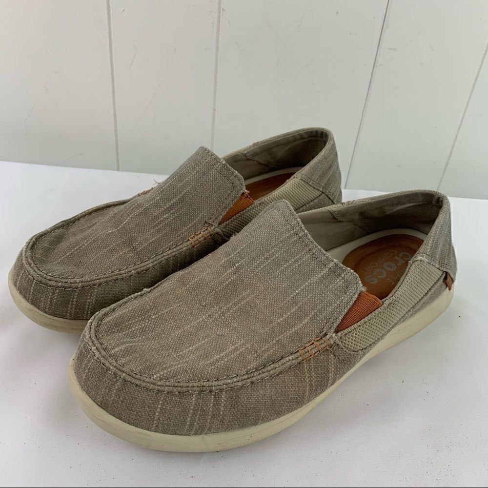 Mens Slip On Loafer Crocs Santa Cruz II Luxe Slub Shoes Size 8 Khaki Stucco